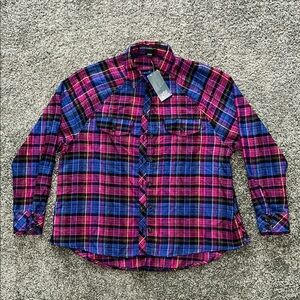 Wild Fable Oversized Plaid Flannel Shirt - XS - Magenta Multi - NWT